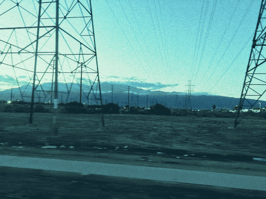 high voltage electrical lines on a wide corridor
