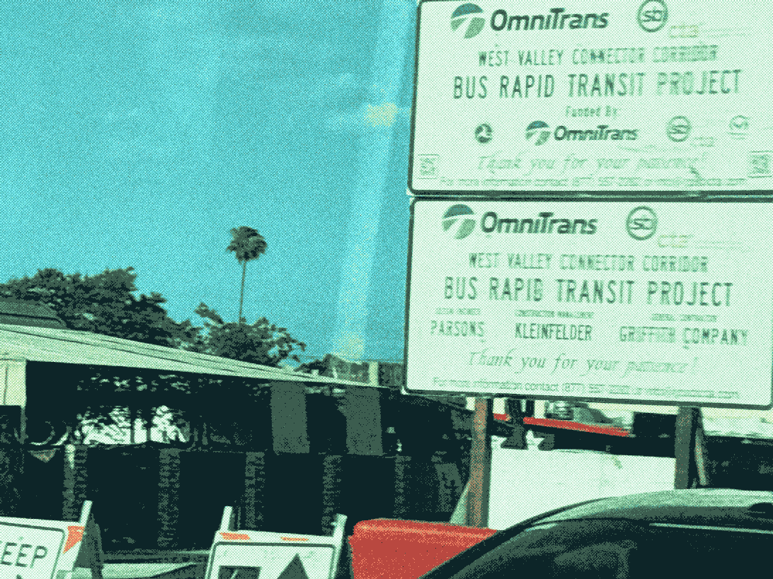 OmniTrans west valley connector bus rapid transit project construction site sign
